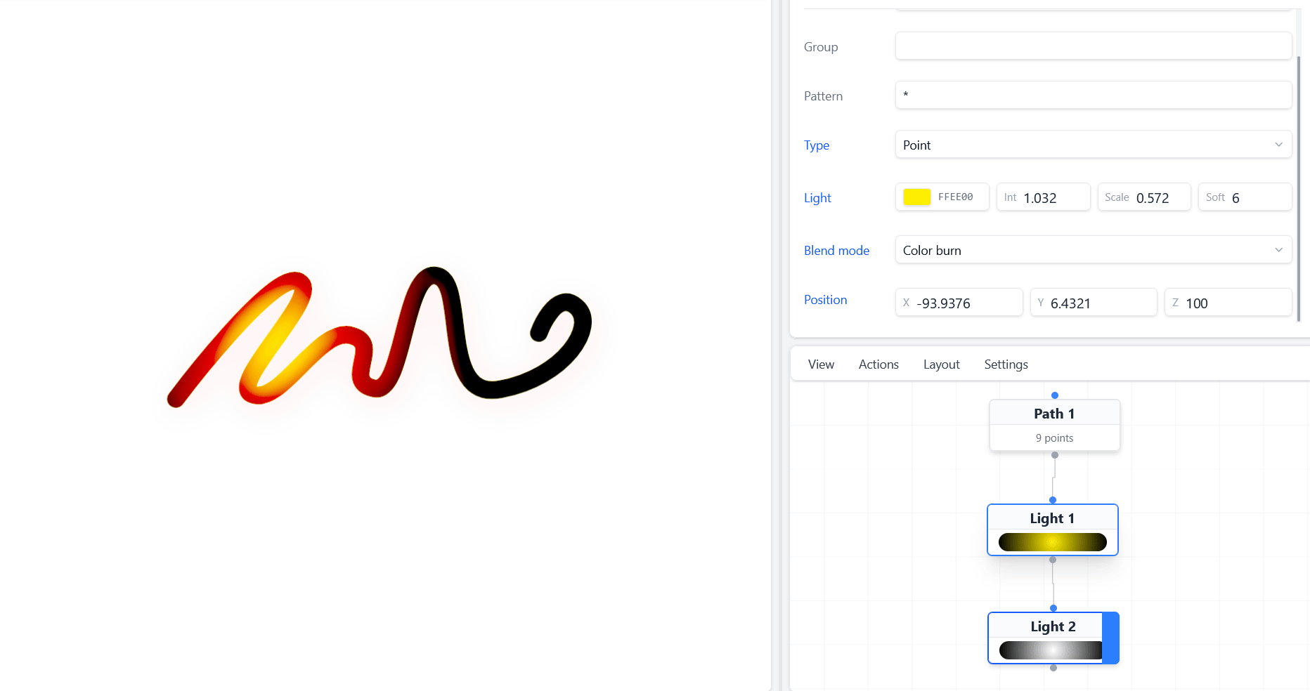 Metal heat like effect on path stroke, created in AnimGraphLab.
