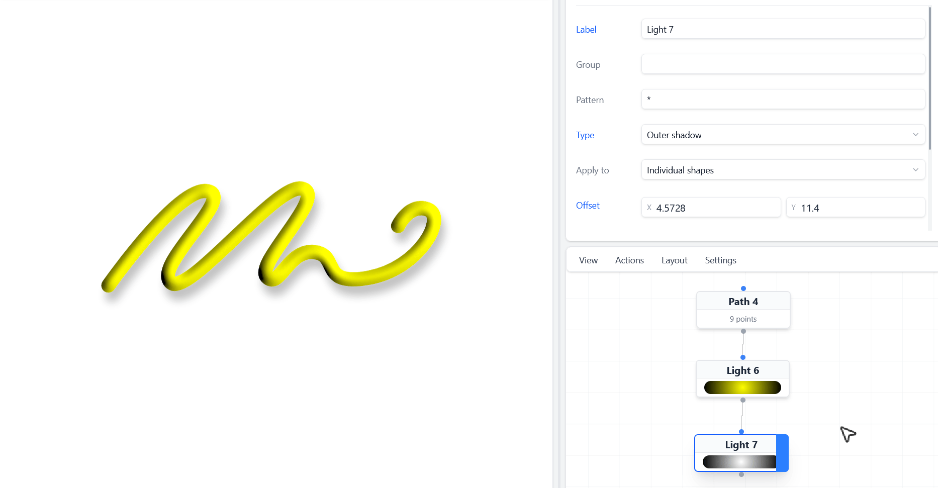 3D effect of a path stroke in action, created in AnimGraphLab.